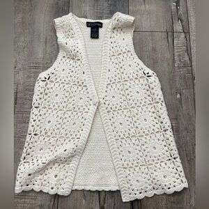 Women's Cream Crochet Sweater Vest
